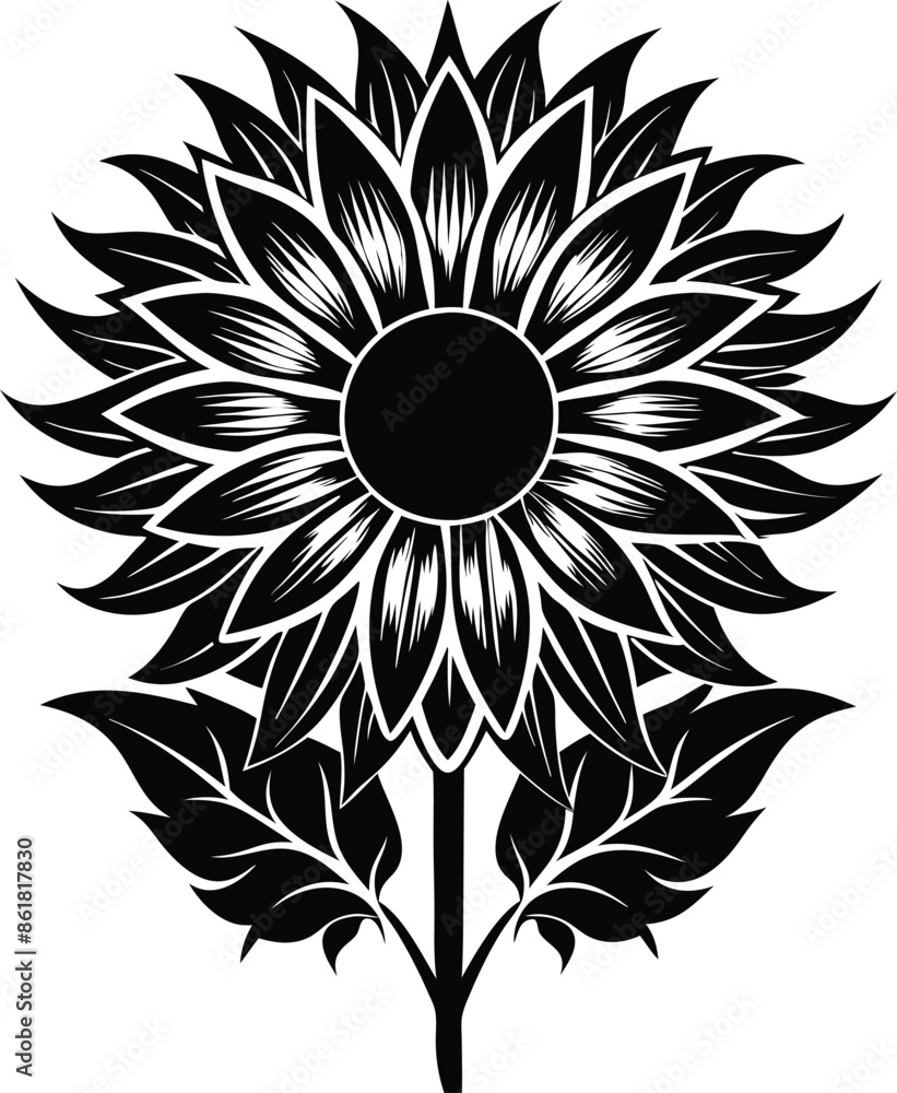 Fototapeta premium Black color sunflower vector art design