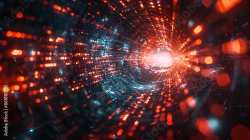 Wallpaper Mural Explore a mesmerizing red particle tunnel in the vastness of space, ideal for scifi and cosmic design purposes Torontodigital.ca