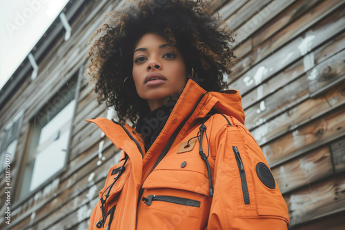 Recycled Material Orange Jacket Sustainable Mountain Gorpcore Fashion photo
