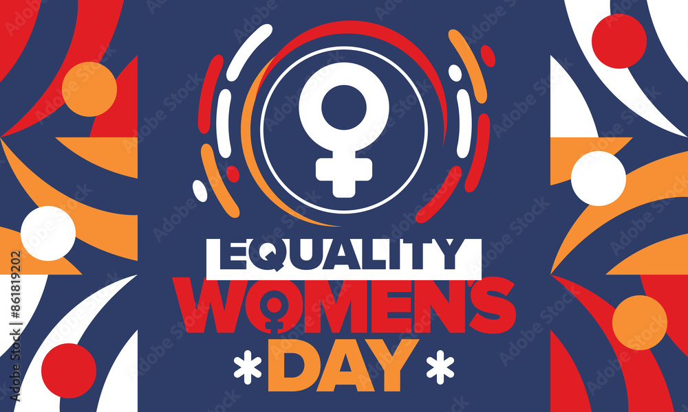 Fototapeta premium Women's Equality Day in United States. Female holiday, celebrated annually in August 26. Women right history month. Feminism concept. Poster, greeting card, banner and background. Vector illustration