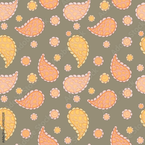 Elegant abstract seamless pattern with handwriting paisley designs ethnical styled