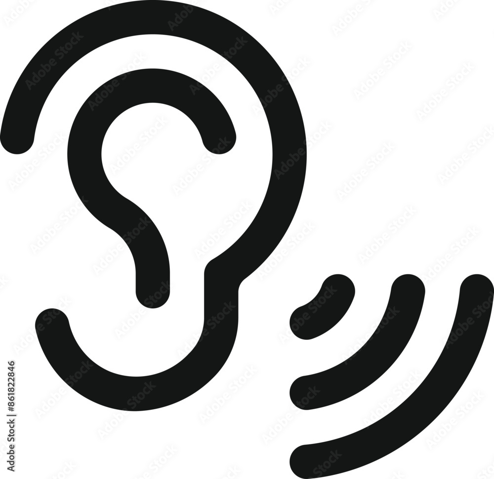 Ear with whisper lines icon. Flat style trend modern lineart logotype graphic art design isolated on white background Ear with whisper lines icon. Flat style trend modern lineart logotype graphic art design isolated on white background
