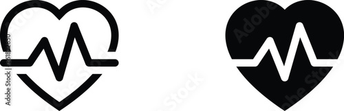 Heart Rate Pulse Line Icon in white and black. Fill and stroke cardiology Icon set. 