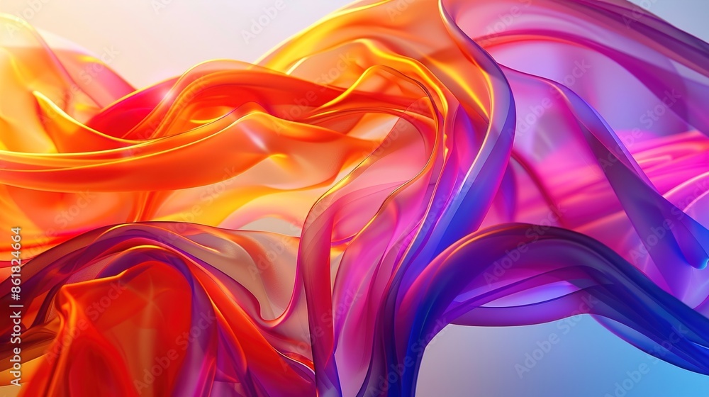 A captivating 3D structure of suspended, floating ribbons in a gradient spectrum.