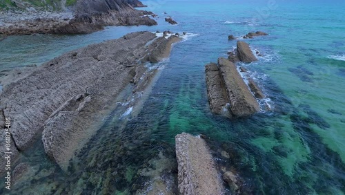 Coastal landscape on the Tagle coast in El Sable. Aerial view from a drone. Arnuero Municipality. Cantabrian Sea. Cantabria. Spain. Europe photo