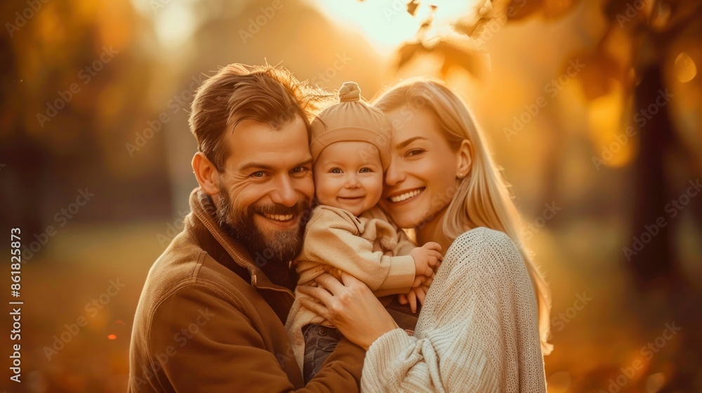 Happy Family Embracing in Autumn Park. Generative ai. Happy Family Embracing in Autumn Park. Generative ai.