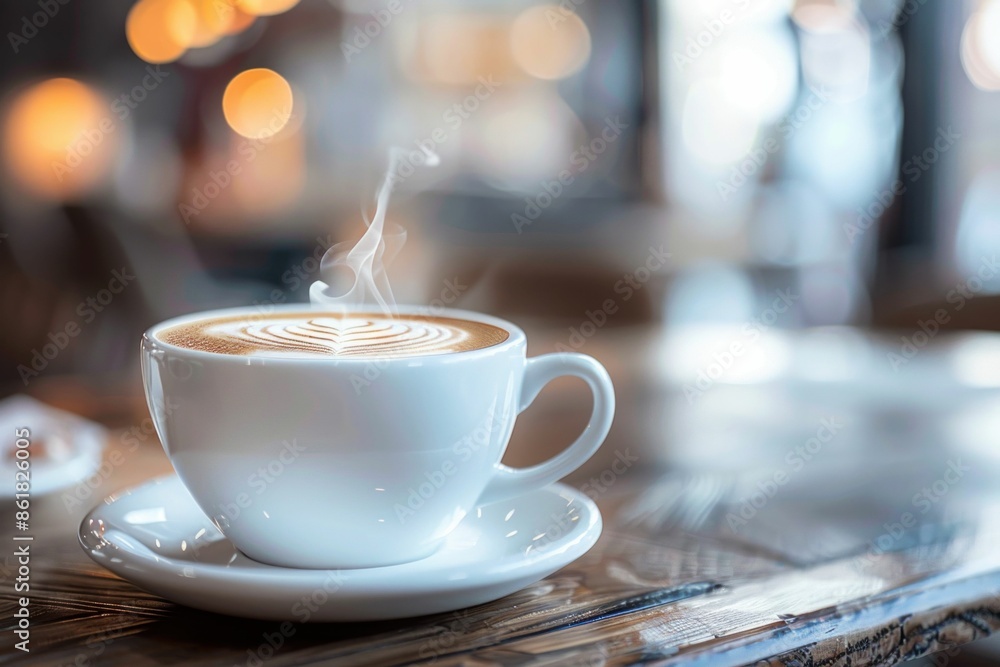 Steaming Cup of Cappuccino in Cozy Cafe. Generative ai. Steaming Cup of Cappuccino in Cozy Cafe. Generative ai.