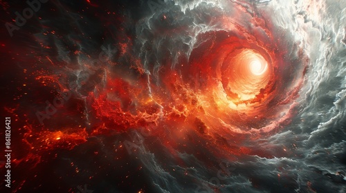 A breathtaking view of a glowing, fiery vortex amidst dark space symbolizing cosmic energy and celestial beauty
