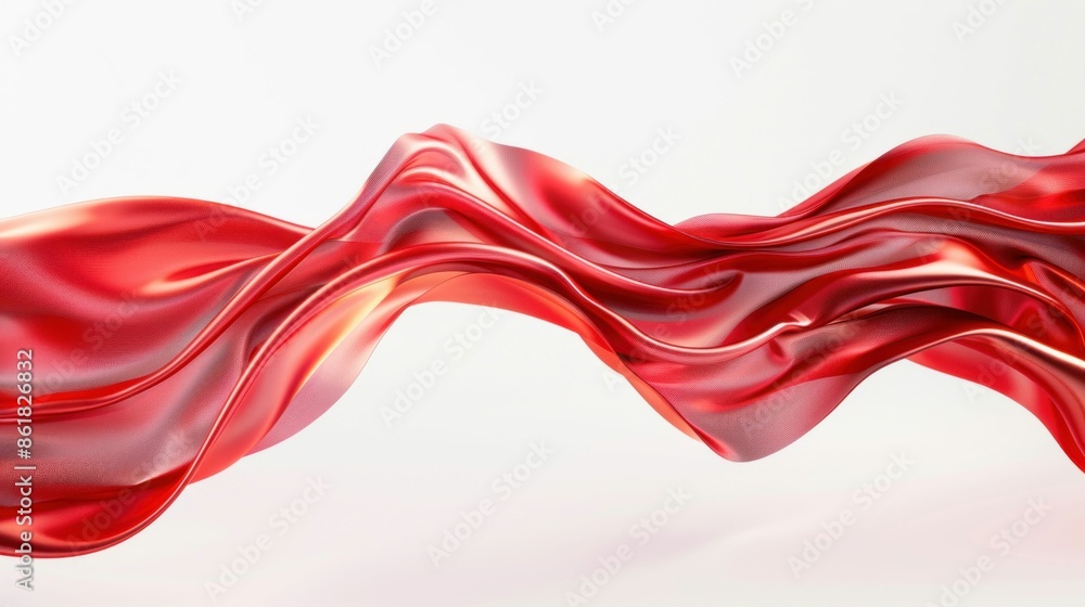 Flowing Red Fabric Against White Background. Generative ai. Flowing Red Fabric Against White Background. Generative ai.