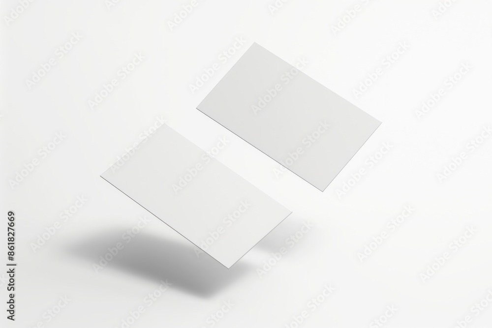 Floating Blank Business Cards Mockup for Graphic Designers, A mockup of two blank business cards floating in the air, with a white background and soft shadows. Floating Blank Business Cards Mockup for Graphic Designers, A mockup of two blank business cards floating in the air, with a white background and soft shadows.