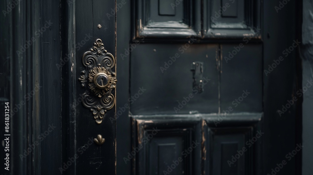 A close-up of a dark, enigmatic black door featuring an elegant, ornate gold door handle, surrounded by shadows and offering plenty of copy space.
A close-up of a dark, enigmatic black door featuring an elegant, ornate gold door handle, surrounded by shadows and offering plenty of copy space.