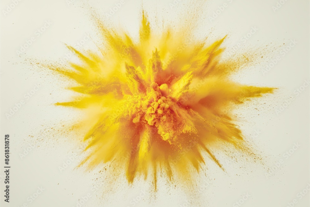 A yellow powder explosion in the air with a white background, AI A yellow powder explosion in the air with a white background, AI