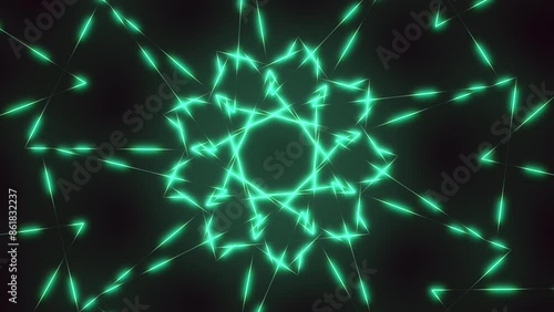 A futuristic circular pattern composed of glowing light green lines shines brightly, creating a high-tech aesthetic in this mesmerizing image photo