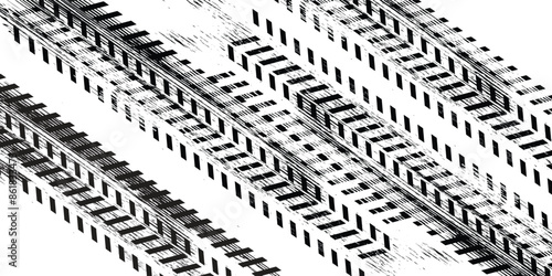 Drift background monochrome with texture wheel marks and drift in skidding, rounded tire marks. Vector isolated texture. Drift background illustration