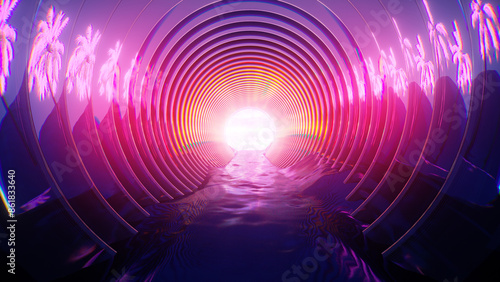 Retrowave tunnel with shiny...