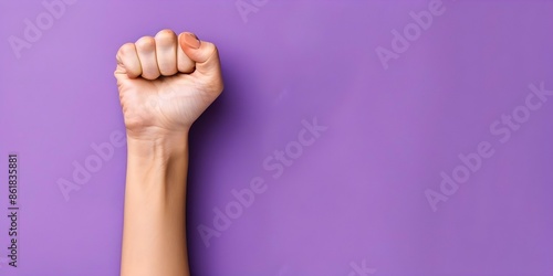 Purple background with clenched fist symbolizing feminist movement and resistance. Concept Feminist Movement, Purple Background, Clenched Fist, Resistance Symbol © Anastasiia