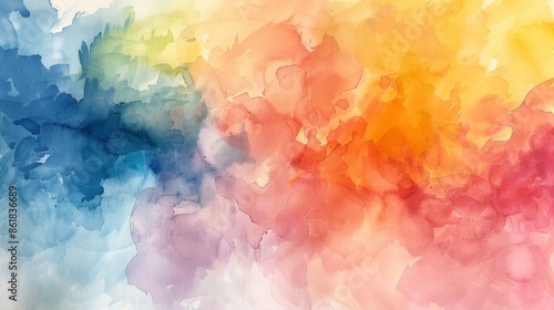 The image is a watercolor painting of a rainbow