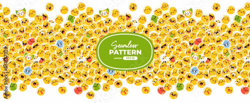 Seamless pattern with yellow emoticons. Emoji set. Vector illustration eps10. Funny faces with facial expressions, UI interface chat icons for messenger app. Social media. Cartoon smile. Flat style.