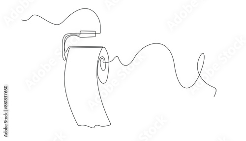 continuous line drawing of toilet tissue.one line drawing of toilet tissue roll.vector illustration of single line of tissue hanging in bathroom.isolated white background