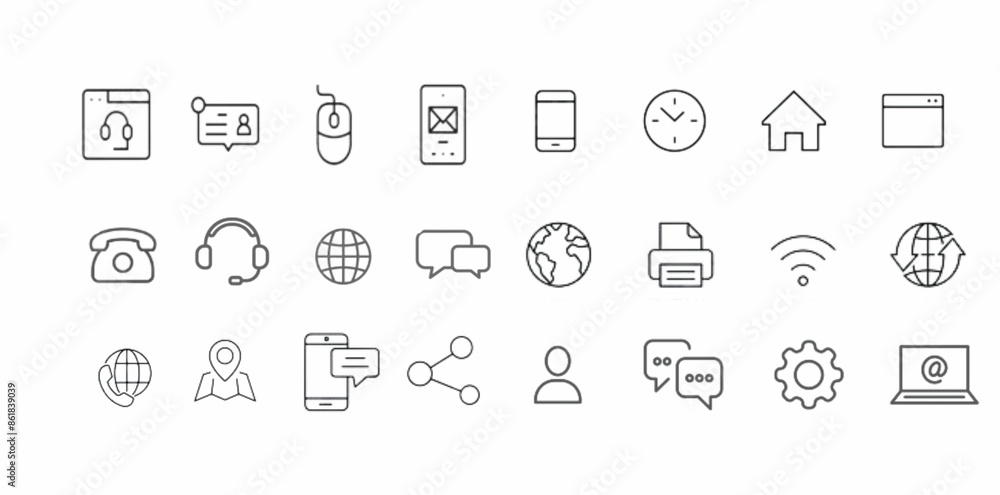 set of thin line contact icons vector set of thin line contact icons vector