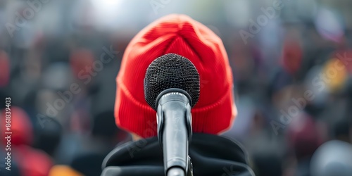 Activist press officer and minister give speeches at various public events. Concept Public Speeches, Activism, Press Officer, Minister, Public Events