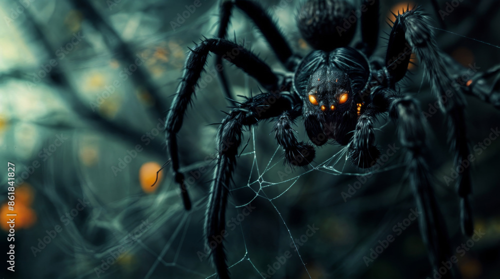 Fototapeta premium A creepy dark spider, halloween animals