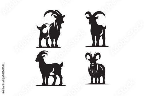 Goats silhouette vector design set with black color. 