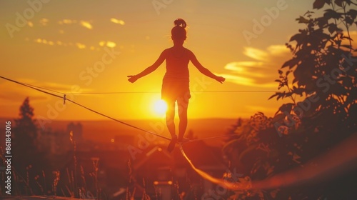 A woman is standing on a rail, balancing on her hands © pector