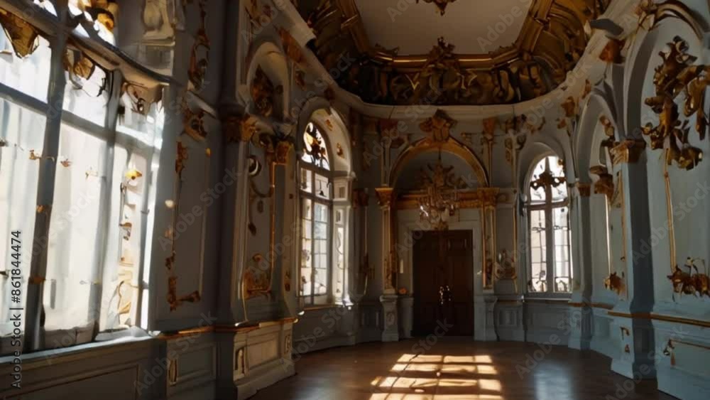 Grand Ornate Room with Gold Accents and Sunbeams Streaming Through Windows Grand Ornate Room with Gold Accents and Sunbeams Streaming Through Windows