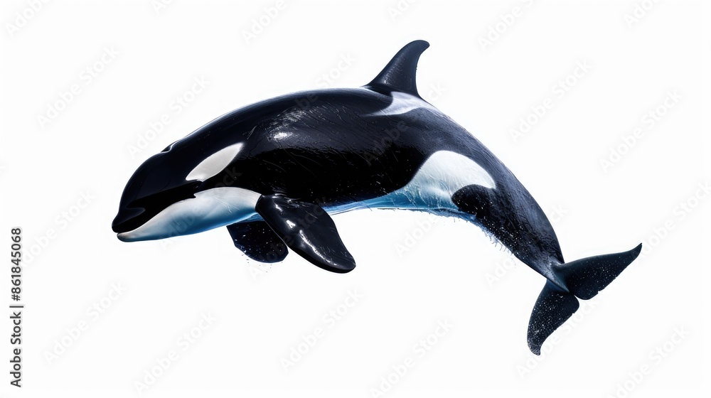 Orca leaping on white background with copy space Orca leaping on white background with copy space