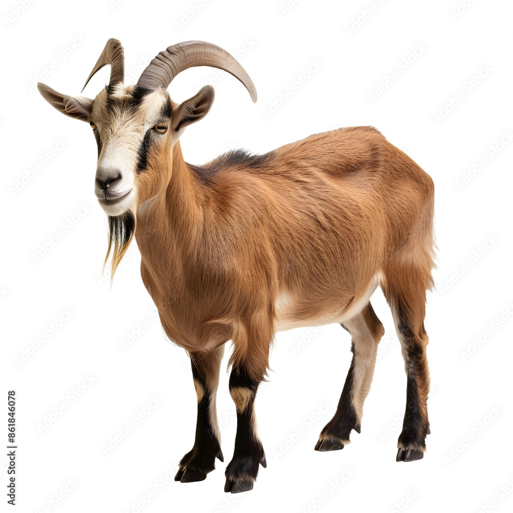 A long horned goat on white backdrop A long horned goat on white backdrop