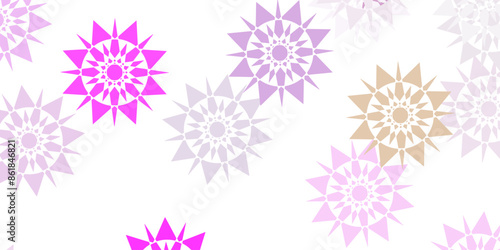 Light pink, green vector beautiful snowflakes backdrop with flowers.