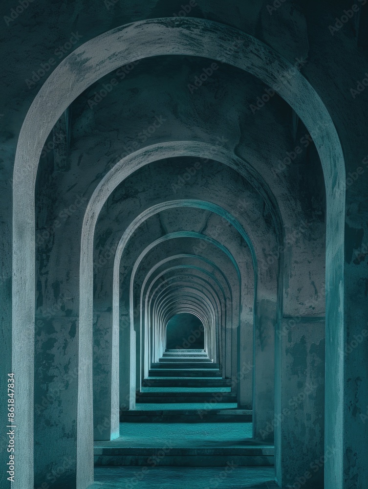 Fototapeta premium Hallway with arches and steps