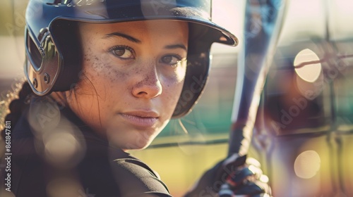 Focused Softball Player in Batting Stance Ready to Swing During Practice Session