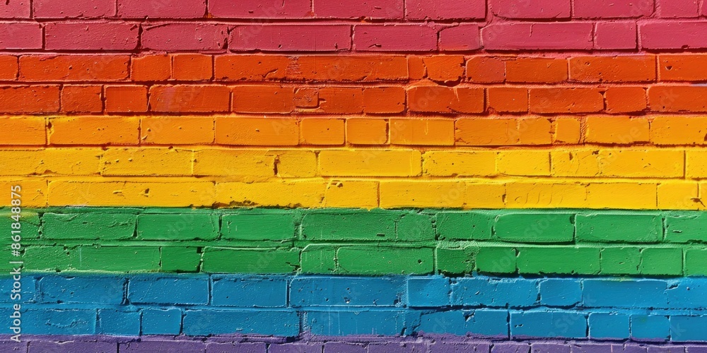 Fototapeta premium Rainbow brick wall with fire hydrant