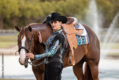 Equestrian and Horse with western pleasure show outfit  photo