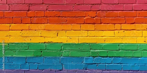 Rainbow brick wall with fire hydrant