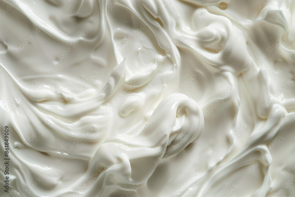 A white cream that is spread out in a smooth, flowing manner A white cream that is spread out in a smooth, flowing manner
