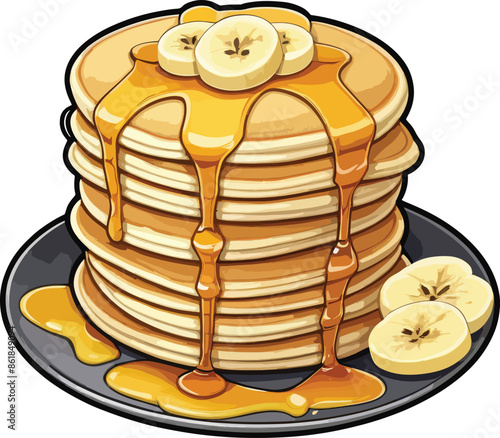 Pancakes honey with banana cartoon vector