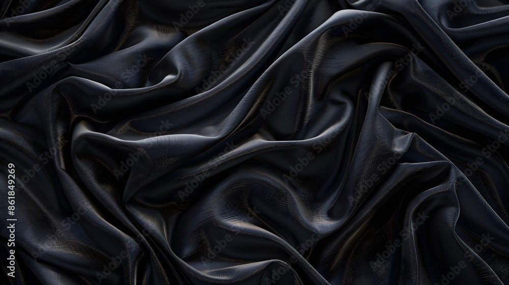 Fototapeta premium Black Silk Background Texture. Smooth, Wavy, Elegant Fabric for Luxury Design