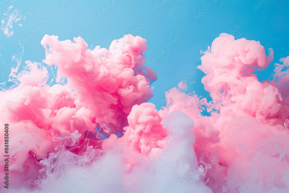 Fototapeta premium Pink and white smokey clouds with a blue sky background