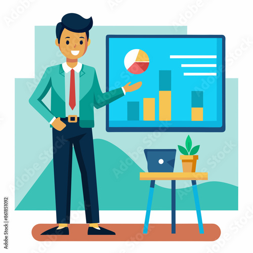 office graphics employee showing presentation