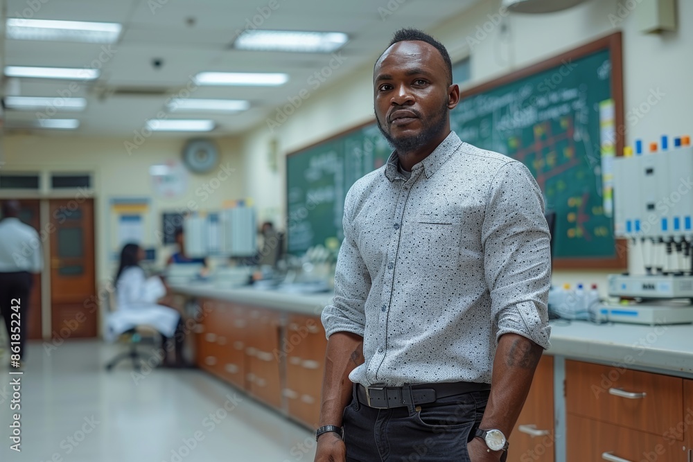 Obraz premium A Black Man Stands in a Chemistry Lab