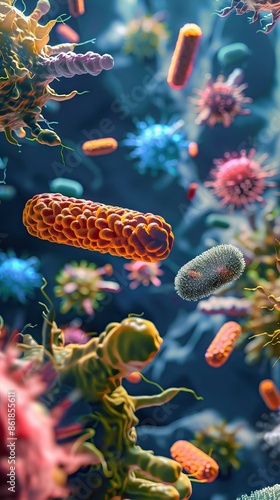 Enterobacterias Gram negativas Proteobacteria, bacteria such as salmonella, escherichia coli, yersinia pestis, klebsiella. 3D illustration. AI generated illustration photo