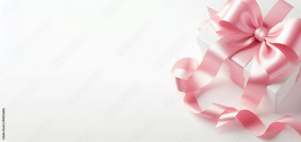 Beautiful gift box with pink ribbon and bow, perfect for special occasions like birthdays, weddings, holiday event. This elegant, festive present is for celebrating love and romance Beautiful gift box with pink ribbon and bow, perfect for special occasions like birthdays, weddings, holiday event. This elegant, festive present is for celebrating love and romance