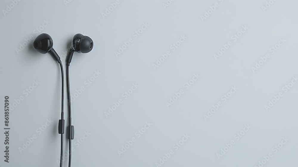 Obraz premium Earbuds or headphones without wires on a white backdrop Space for text and technology idea