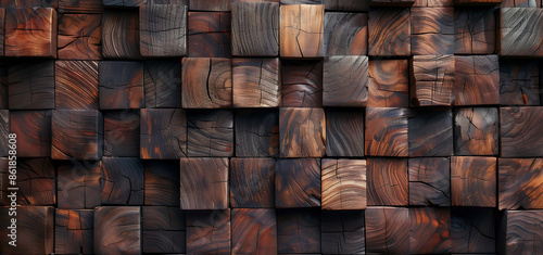Wood background with wood blocks, abstract texture 