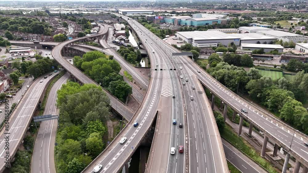 Drone shot over M6 Motorway at Spaghetti Junction, Birmingham, UK Drone shot over M6 Motorway at Spaghetti Junction, Birmingham, UK