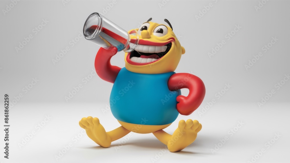 A cartoon character drinking from a cup with his mouth open, AI A cartoon character drinking from a cup with his mouth open, AI