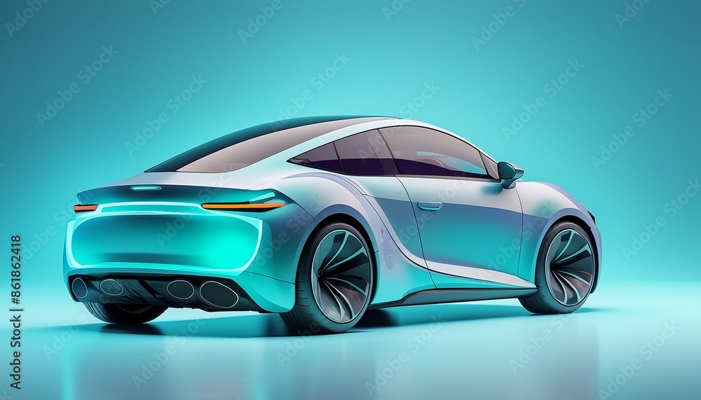 A hybrid car, showcasing its sleek lines and eco-friendly features, positioned on a plain light blue background to emphasize its innovative technology. A hybrid car, showcasing its sleek lines and eco-friendly features, positioned on a plain light blue background to emphasize its innovative technology.